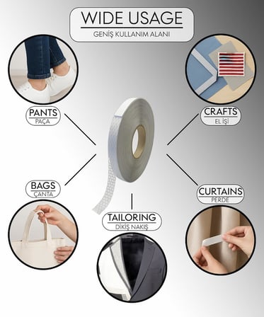 Perde Telası 1.5 cm x 50 m - Kalın Paça Kot Denim Telası - Çift Taraflı Yapışkan Tela - Amerikan Tela - Dikiş Nakış Telası (Beyaz)