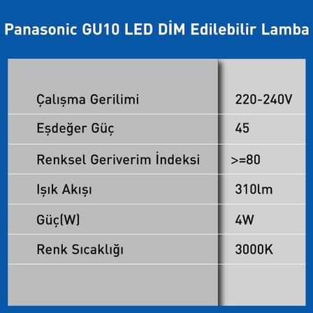 GU10 LED Dim Lamba 4W 310LM 3000K