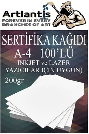 A4 Sertifika Kağıdı Kalın 100 Adet Gramajlı Fotokopi Kağıdı 200 gr Tüm Yazıcılara Uyumlu 21x29.7 cm Kalın Baskı Kağıdı