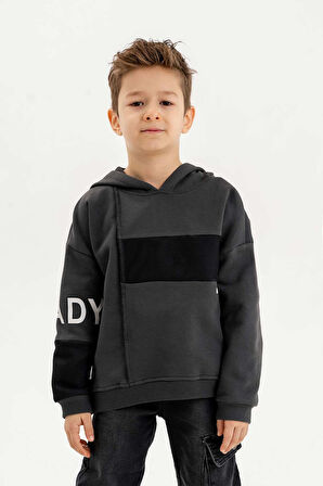 Kapüşonlu Ribanalı %100 Pamuk Üç İplik Erkek Çocuk Sweatshirt