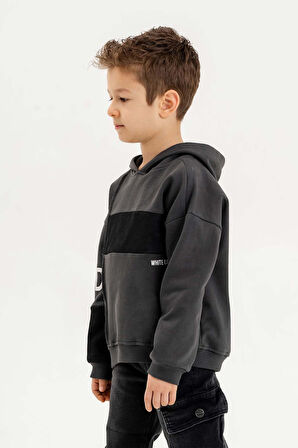 Kapüşonlu Ribanalı %100 Pamuk Üç İplik Erkek Çocuk Sweatshirt