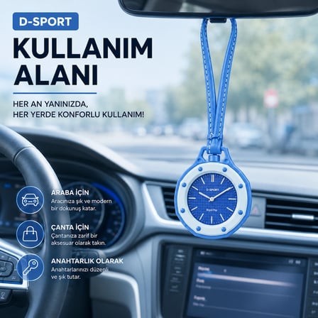 D-SPORT Boyol Pop Çanta Süsü Anahtarlık Saat Premium Deri Askılı Dekoratif Aksesuar