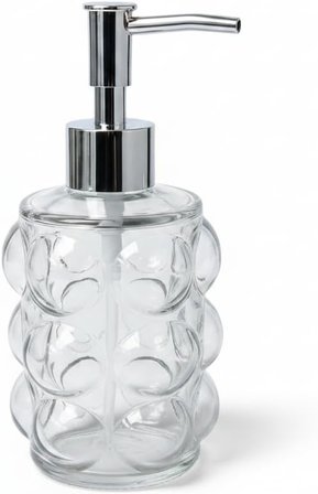 Beyaz Bubble Design Cam Sıvı Sabunluk - 450 ml Kabartmalı Şık Banyo ve Mutfak Sabunluğu (7x12 cm) (5067 - ŞEFFAF)