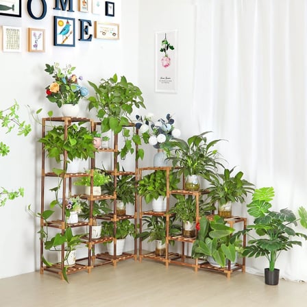 Ahşap Bitki Standı – 7 Katlı Çiçek Rafı, Yüksek Sıcaklıkta Karbonize Edilmiş Dayanıklı Ahşap, Balkon, Salon ve Bahçe Dekoru İçin Çok Katlı Saksılık, Dekorasyon DIY