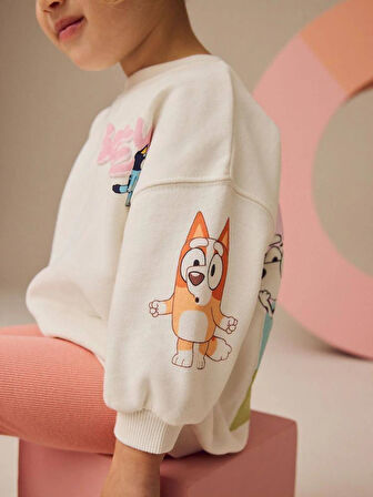 Kız Çocuk 3 iplik Pamuklu Kumaş Bluey Baskılı Sweatshirt ve Tayt Alt Üst Takım