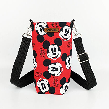  Woodycord 1 Litrelik Matara Kılıfı Su Şişesi Taşıma Çantası Water Bottle Bag Mickey Mause