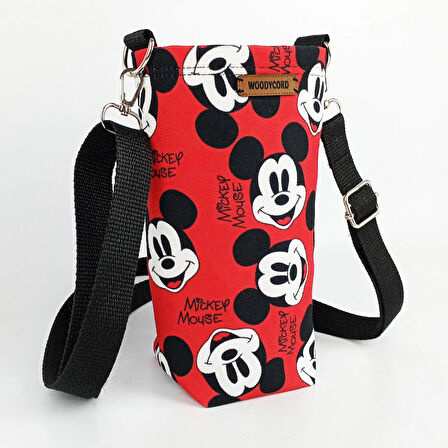  Woodycord 1 Litrelik Matara Kılıfı Su Şişesi Taşıma Çantası Water Bottle Bag Mickey Mause