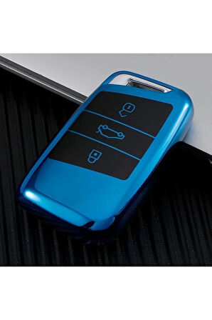 Skoda Superb Anahtar Kılıfı Lüx Parlak Mavi Renk
