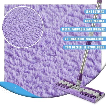Yedek Mikrofiber Bezli Mandallı Mop, Sıkıştırmalı, Uzayabilir Teleskopik Saplı, 360 Derece Dönebilir Zemin ve Duvar Temizlik Mopu