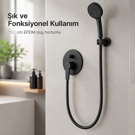 Alper Banyo Premium Siyah Duş Hortumu 150 cm, EPDM Esnek ve Dayanıklı Duş Başlığı Hortumu, Siyah Banyo Duş Hortumu, Su Kaçağına Karşı Güvenli Bağlantılı Modern Tasarım