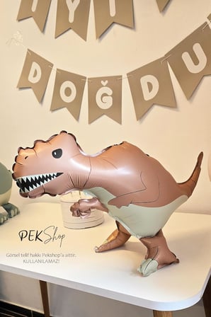 Retro Trex Dinozor Folyo Balon Retro Renkler Dinazor Şekilli Balon 64x41 cm