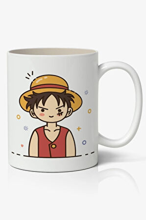 One Piece Anime Luffy Hasır Şapkalı Temalı Beyaz Kupa Bardak Sevgiliye Arkadaşa Hediye