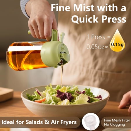 Yağ Püskürtme Şişesi, 470ml 2'si 1 Arada Cam Zeytinyağı Püskürtme ve Dökme Makinesi, Mutfak, Hava Fritözü, Yemek Pişirme, Salata, Barbekü için Etiketli Barbekü (Yeşil)