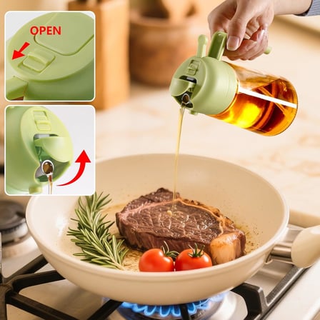 Yağ Püskürtme Şişesi, 470ml 2'si 1 Arada Cam Zeytinyağı Püskürtme ve Dökme Makinesi, Mutfak, Hava Fritözü, Yemek Pişirme, Salata, Barbekü için Etiketli Barbekü (Yeşil)