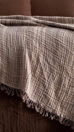 Boho Çizgili Yatak Örtüsü 4 Katlı Müslin%100 Pamuk Yumuşak Lüks Yazlık Pike Çift Kişilik Battal Boy 240x260 cm (Bej)