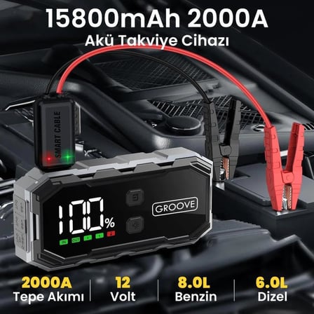 F11 15800mAh 2000A Akü Takviye Cihazı Taşınabilir Jump Starter (Powerbank+Led Lamba+LCD Ekran)