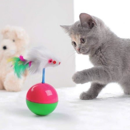 Kedi Oyun Topu Tüylü Fareli Hacı Yatmaz Eğitici Yavru Kedi Fare Kovalama Oyuncağı (Standart, Adet, 1)