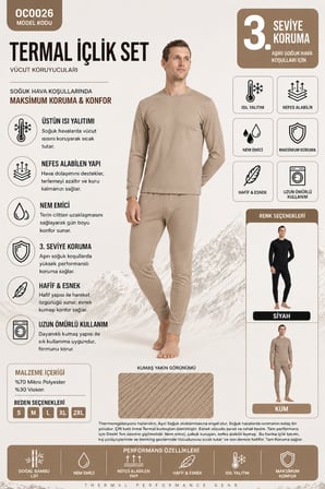 Oil Company Siyah Termal İçlik Set Unisex III. Seviye