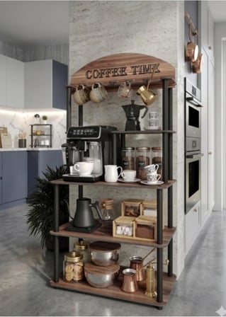Kahve Köşesi Dolabı Çok Amaçlı Kitaplık 140x69x39 cm – Kahve Makinesi Standı, 1. Sınıf MDF, Demonte Kolay Kurulum (Ceviz)