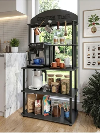 Kahve Köşesi Dolabı Çok Amaçlı Kitaplık 140x69x39 cm – Kahve Makinesi Standı, 1. Sınıf MDF, Demonte Kolay Kurulum (Ceviz)