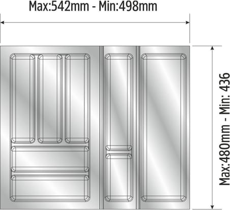 Mutfak Çekmece Içi Düzenleyici, Kaşıklık 54Cm X 48Cm Yanlar Ve Boydan 4Cm Kesilebilir, Antrasit