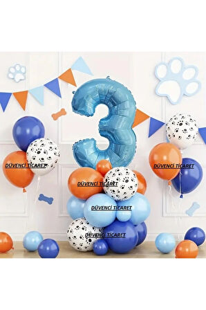 MAVİ RAKAMLI PATİ BALONLU YAŞ BALON SET