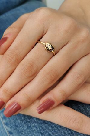 Lacivert Mineli Altın Göz Yüzük