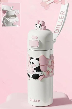 DILLER 480 ML Tek Kapak Çift Kullanım Pipetli/Pipetsiz Taşıma El Askılı Vacum Cup/Çelik Termos -FFD9317-480