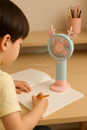 Geyik Boynuzlu Mini El Fanı, 20 cm Taşınabilir Şarjlı Masaüstü Fan, Tek Kademeli Hız, Kompakt Fan Tasarımı, 7 cm Çaplı Vantilatör, USB Şarjlı, Çocuklar İçin Uygun