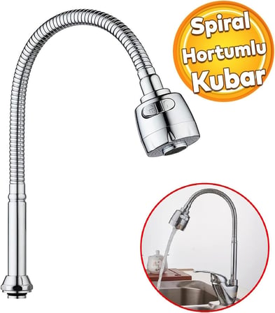 Spiral Başlı 2 Fonksiyonlu Hareketli Dönebilen Hortumlu Musluk Ucu Tasarruflu Oynar Başlıklı Krom