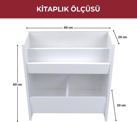 Montessori Ahşap 2 Bölmeli Kitaplık ve Düzenleyici – Eğimli Tasarım, Renkli Yıldız Detaylı