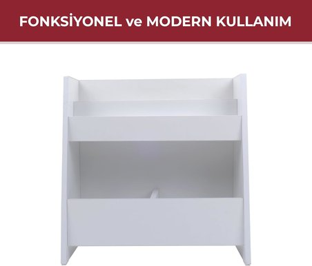 Montessori Ahşap 2 Bölmeli Kitaplık ve Düzenleyici – Eğimli Tasarım, Renkli Yıldız Detaylı