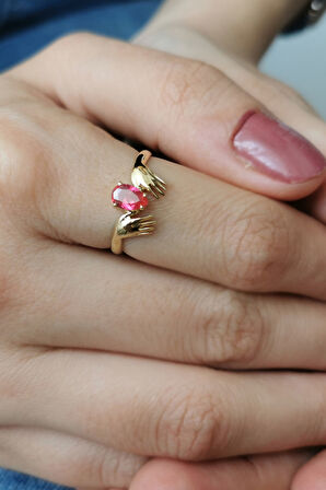 Damla Taş Detaylı Altın El Yüzük