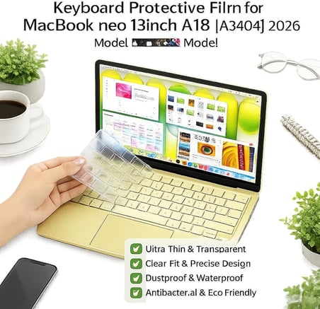 Macbook Neo 13inç A18 Pro A3404 ile uyumlu Klavye Koruyucu Şeffaf Silikon Ped Renksiz
