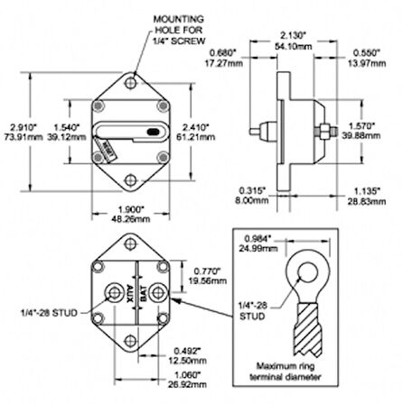 Blue Sea System Systems otomatik sigorta Su Geçirmez 12/24V 25A Gömme, panel arkasından montaj