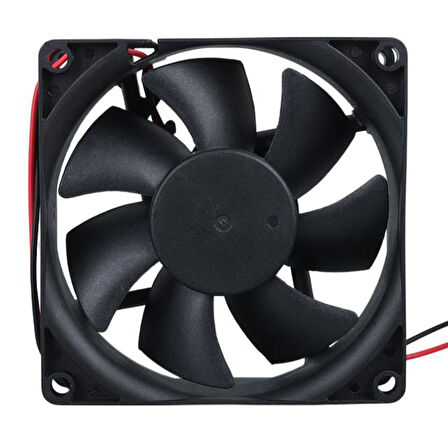 Class CF-241 DC12V 80X80x25mm Aksiyel Fan - 20Cm Siyah-Kırmızı Güç Kablolu