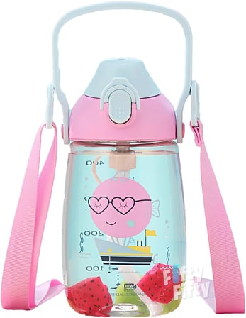 Uzspace Pipetli 500 Ml Boyun Askılı Tritan Çocuk Su Matarası -Kutulu- FFUZ2201500