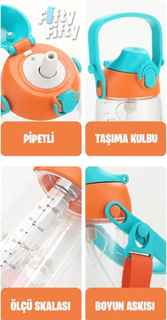 Uzspace Pipetli 500 Ml Boyun Askılı Tritan Çocuk Su Matarası -Kutulu- FFUZ2201500