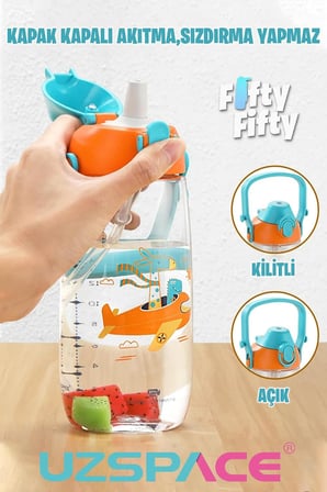 Uzspace Pipetli 500 Ml Boyun Askılı Tritan Çocuk Su Matarası -Kutulu- FFUZ2201500
