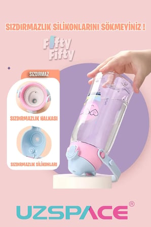 Uzspace Pipetli 500 Ml Boyun Askılı Tritan Çocuk Su Matarası -Kutulu- FFUZ2201500