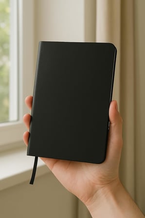 Defter, Çizgisiz Not Defteri, Siyah Termo Deri Kapaklı Çizgisiz Not Defter, 128 Yaprak A5 Planlama Not Defteri, Ofis ve Kırtasiye, Plan, Notebook (14cm x 21 cm)