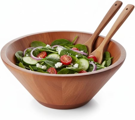 23cm Doğal Akasya Ağacı Salata Kasesi – El Yapımı Derin Ahşap Servis ve Karıştırma Kasesi | Meyve, Makarna, Çerez Sunumu | Çevre Dostu Mutfak ve Sofra Aksesuarı