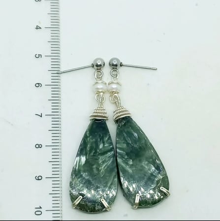 2879 Seraphinite çelik aparatlı el yapımı küpe