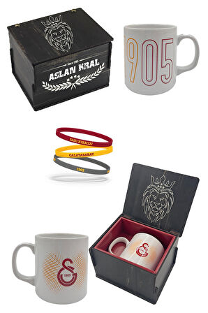 Galatasaray Kupa Gs Orijinal Lisanslı Mug Bileklik Set, Özel Ahşap Kutulu