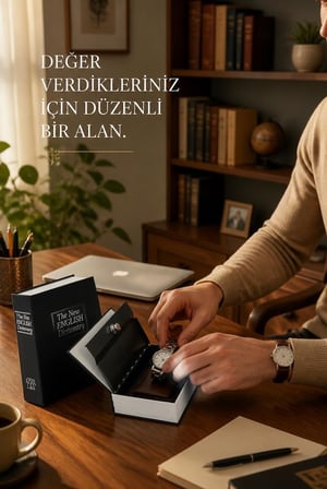 Busstier Kitap Görünümlü Gizli Kasa, Anahtarlı Kilitli Saklama Kutusu, Ev ve Ofiste Değerli Eşyaları Düzenli Saklamak İçin, 180 x 115 x 55 mm
