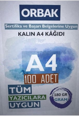 Kalın Beyaz A4 Kağıdı 180 Gram 100 Adet Sertifika, Belge Ve Diğer Amaçlar Için