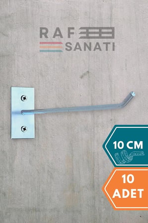 Duvar Kancası 10 Cm Duvar ve Suntaya Monte Askı Vidalı Kanca Raf Kancası Raf Askısı Aksesuar (10, 10 Cm)