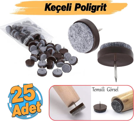 Çivili Keçeli Plastik Poligrit (25 Adet) Mobilya Masa Sandalye Parke Laminat Zemin Koruyucu Pabuç