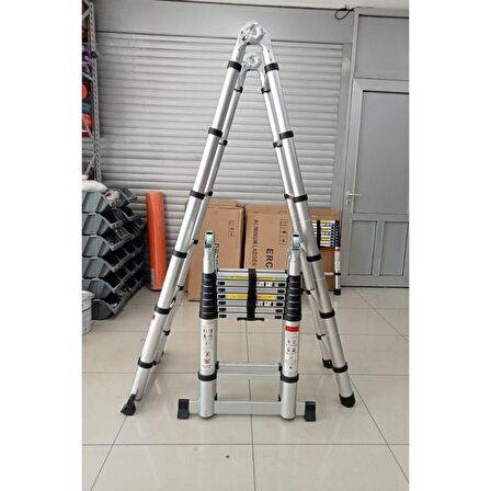 EBAX (2.5+2.5) 5 METRE  8+8 BASAMAK 16 BASAMAK ÇİFT YÖNLÜ ALÜMİNYUM TELESKOPİK MERDİVEN