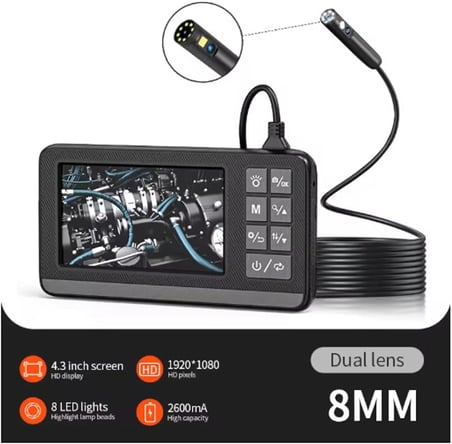 Ekranlı Çift kameralı 5 Mt Sert Kablo Endoskop Kamera 8 mm 4.3 ınc Hafıza Kart Destekli